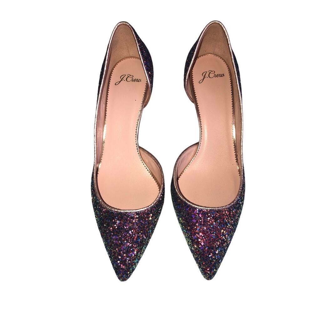 Jcrew D'Orsay Pump Glitter Size 8.5 Pink Green Holographic Wedding Formal Fairy - Picture 5 of 12